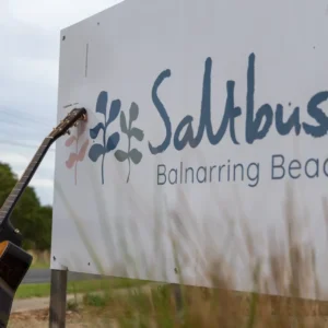 Saltbush Balnarring Beach sign at the Acoustic Guitar Weekend venue